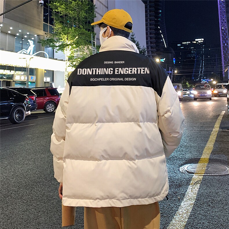 特批港风夜景冬款 时尚宽松字母印花撞色翻领棉衣MY6250 P85控138图片