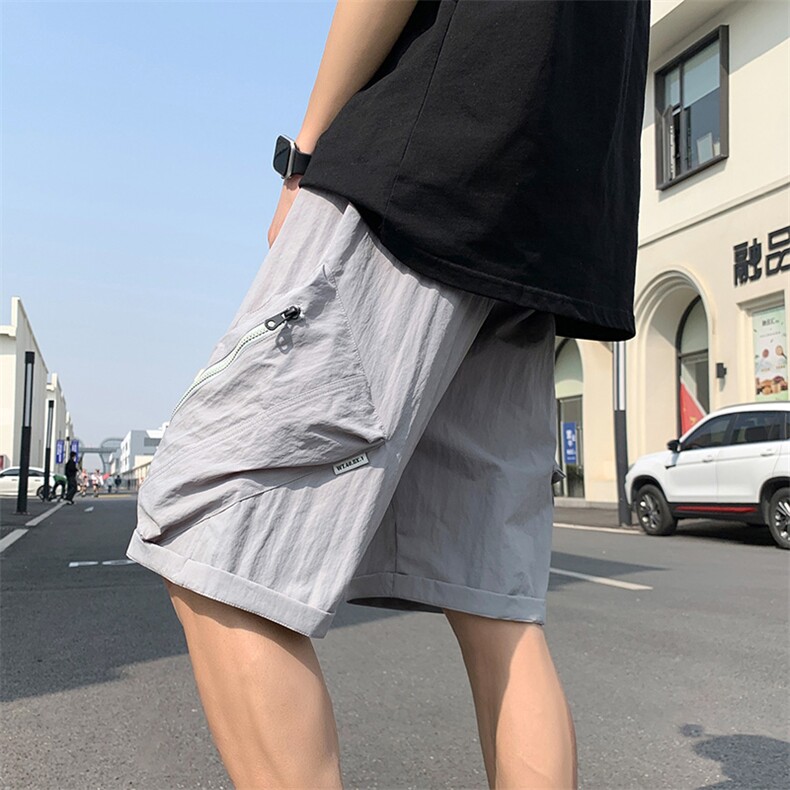港风纳米皱工装运动冰丝休闲裤高街五分裤宽松直通短裤DK207P40,男装休闲裤,星座1204-3