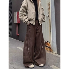 美式复古解构铆钉裁剪设计感弯刀西裤男女高街宽松阔腿坠感休闲裤，男装休闲裤，星座506A