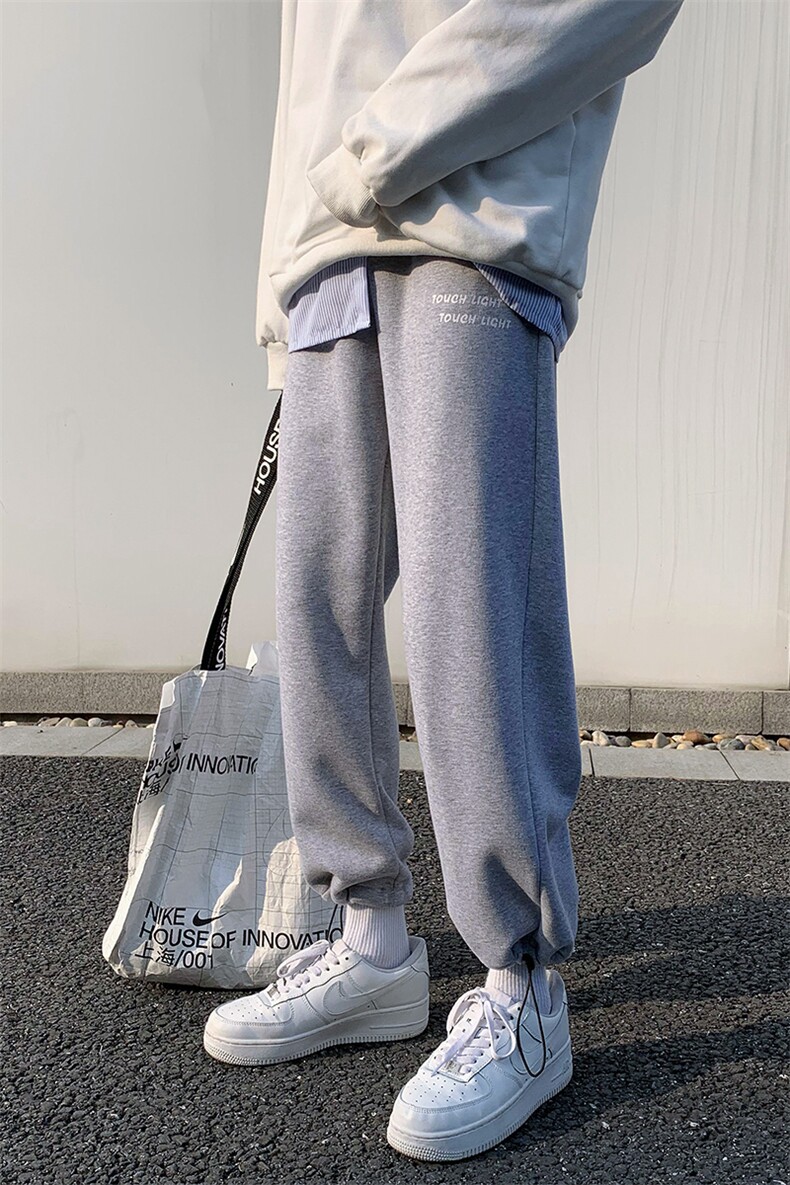 秋冬新款港风加厚加绒宽松束脚潮字母印花休闲卫裤男1004-1WK521,男装休闲裤,星座715