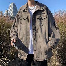 美式复古水洗破洞牛仔外套男女oversize设计感上衣春秋JK891-P75，男装夹克，星座1001-1