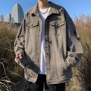 美式复古水洗破洞牛仔外套男女oversize设计感上衣春秋 JK891-P75图片