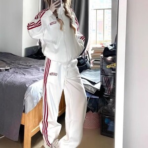 秋款设计感撞色拼接拉链短款男女外套阔腿裤两件套装TZ777 P84图片