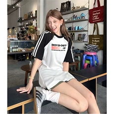 抖音得物品质二开240克宽松纯棉美式潮牌插肩三杠织带短袖T恤，男装T恤，电商A486-1