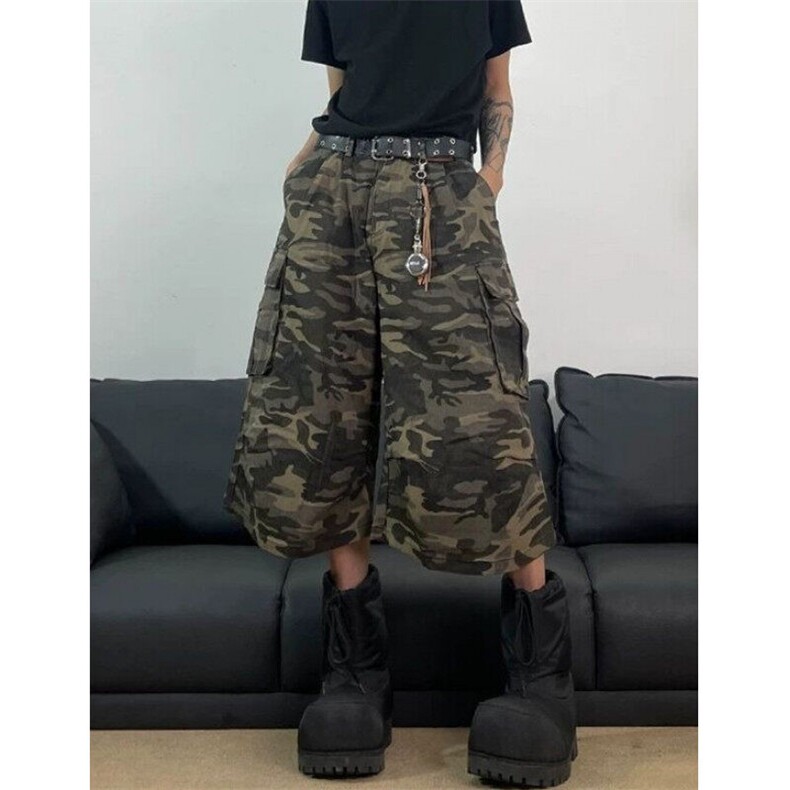 多口袋迷彩工装裤七分裤男女夏季休闲直筒阔腿七分裤短裤DK01,男装牛仔裤,星座1116A（原606A-3）