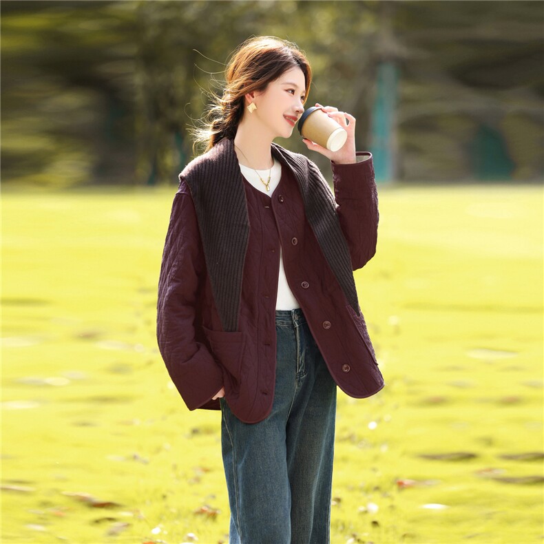 夹棉棉服女保暖舒适休闲2025冬季时尚休闲外套棉衣,女装棉衣/棉服,鑫源服饰