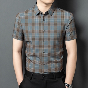 R-ZC2805-1夏季新款男士短袖格子衬衣百搭衬衫商务男装图片