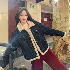 新款现货主推内里仿水貂毛牛仔外套9916-P195-K288，女装短外套，2C129