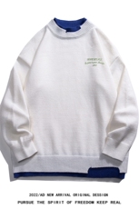 白底22秋冬新款设计感潮流假两件圆领套头毛衣M223P65控88，男装针织衫/毛衣，电商A247-1