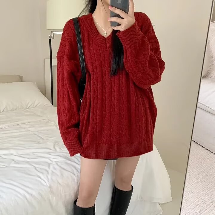 复古男女秋冬针织外套宽松V领加厚凤凰绒酒红色毛衣V18-P49网图,男装针织衫/毛衣,电商B245