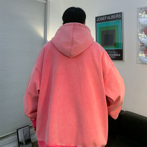 INS纯色潮流水洗宽松休闲落肩连帽卫衣上衣JK23308-特批45控69图片