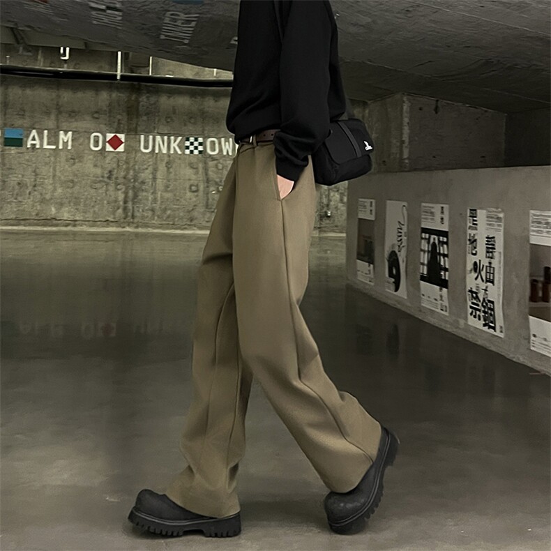 大黄靴搭配的毛呢裤男加厚冬季cleanfit裤子痞帅高级感微喇休闲裤，男装夹克，星座902A