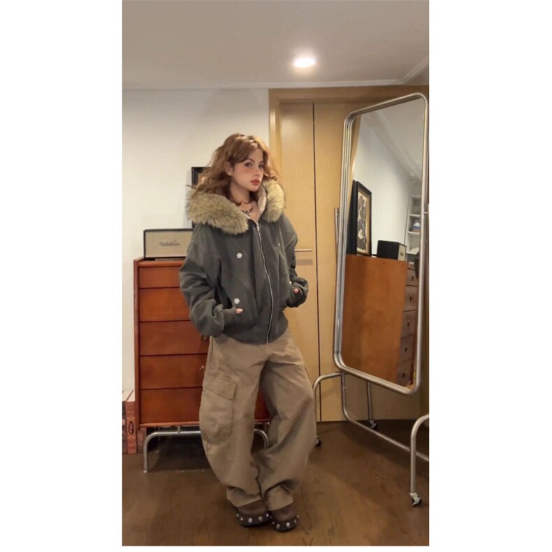 美式复古座山雕派克棉服外套男女冬季毛领连帽短款情侣棉衣,男装棉衣,星座506A