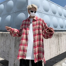 格子衬衫新款男长袖秋季情侣流苏毛边设计感衬衣外套CW1376，男装衬衫，星座1116A-1（原606A）
