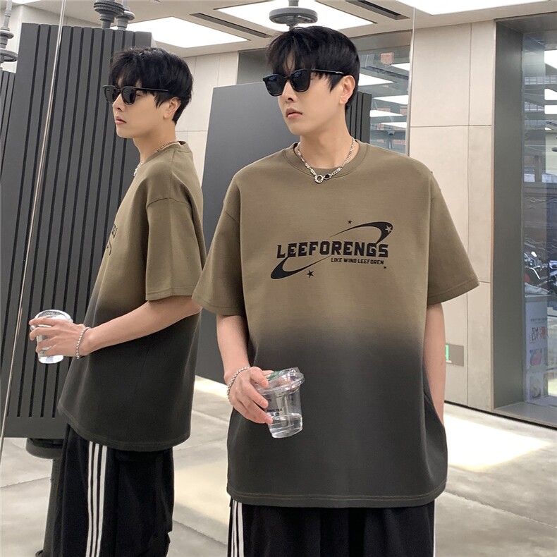 美式高街重磅大码短袖潮流渐变水洗宽松圆领纯棉T恤T608-38，男装T恤，电商C307A