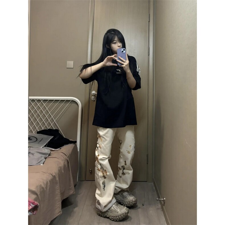 【有货】火焰蕾丝微喇白色牛仔裤男女款美式复古裤子B07WW-特P50,男装牛仔裤,星座1007（原301D）