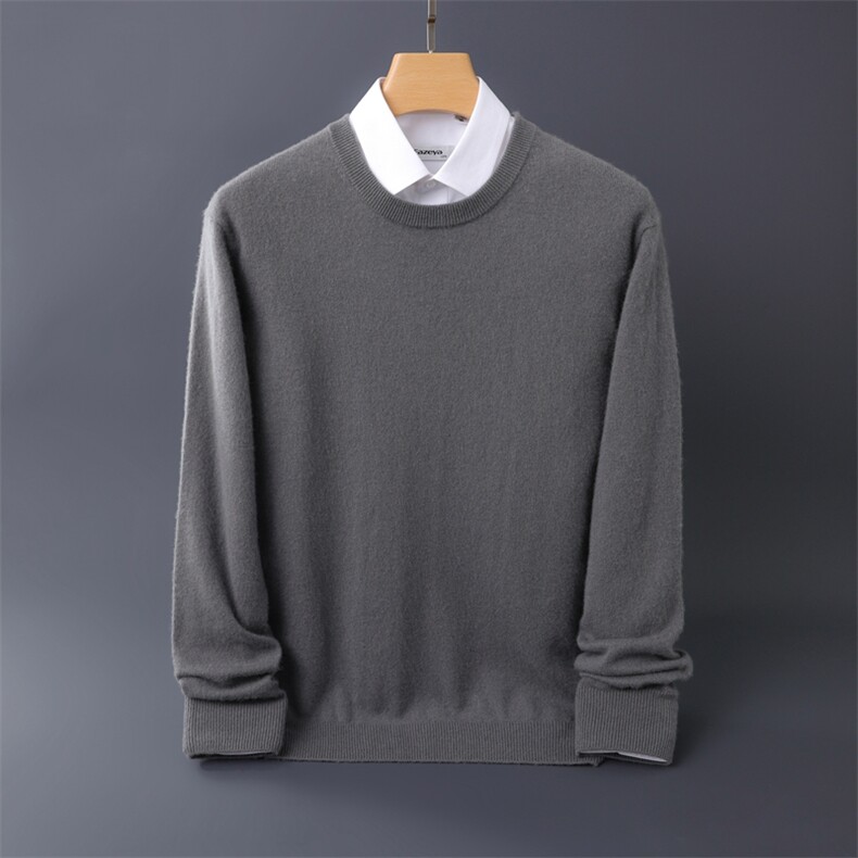 秋冬季新款舒适时尚百搭12针小圆领男士衫，男装羊绒套衫，伊绒腾羊绒