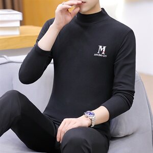 冬季半高领双面绒刺绣M卫衣男加绒加厚保暖打底衫长袖黑337P28图片