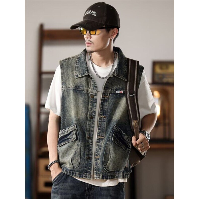 美式复古牛仔马甲男外套大口袋工装坎肩背心牛仔上衣MJ0920-P48,男装背心/马甲,星座308B-2
