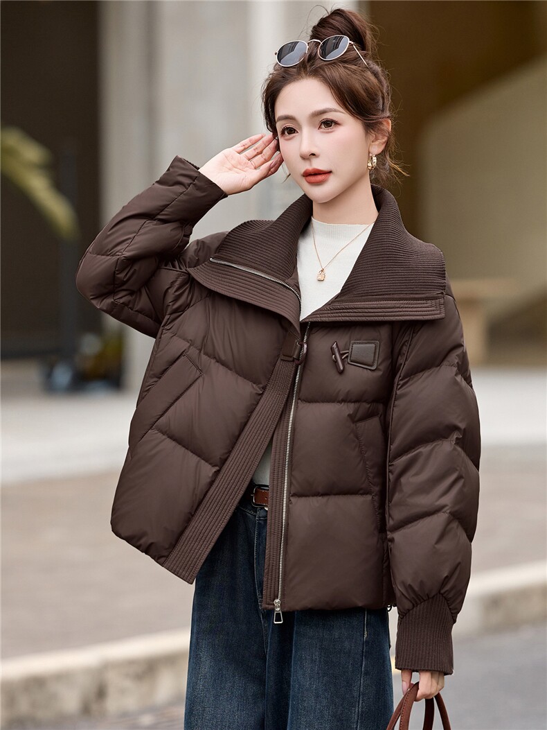 短款羽绒服女2025冬季新款小个子气质大翻领针织拼接韩系加厚外套,女装羽绒服,拾衣