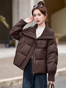 短款羽绒服女2025冬季新款小个子气质大翻领针织拼接韩系加厚外套图片