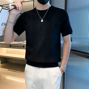 潮牌短袖男士t恤春季新款痞帅高级感男装上衣半袖毛衣针织衫 M816图片