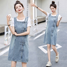 新中式盘扣牛仔裙女方领连衣裙2024夏新款无袖背心裙时尚减龄裙子，女装连衣裙，跑量工厂店