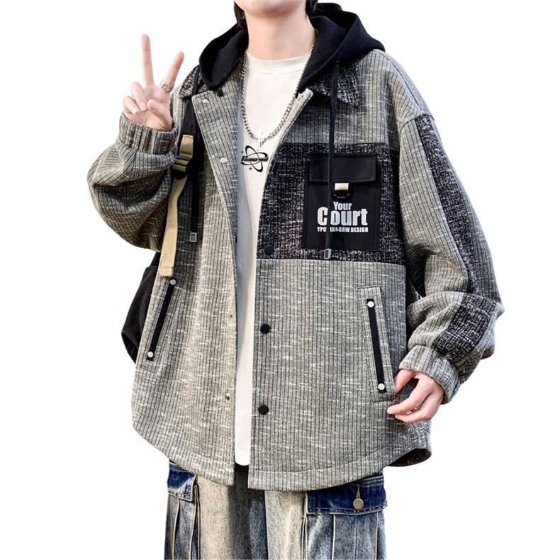 外套男学生潮流撞色连帽夹克春秋青少年帅气冲锋A436-2682-P80,男装夹克,电商A436