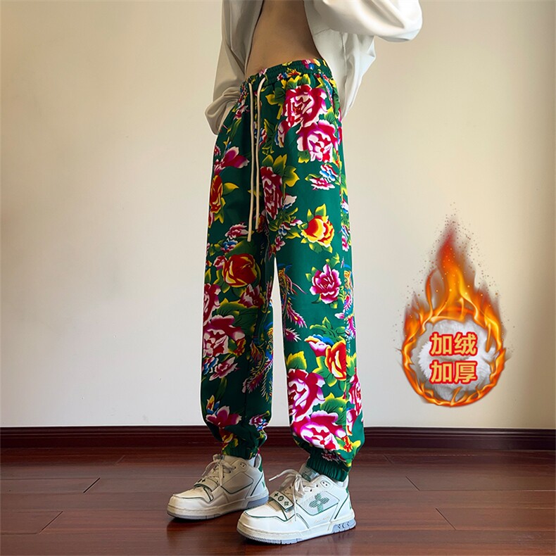 04潮风东北大花加绒裤宽松束脚阔腿裤棉裤潮XZ211-1-K2373-P55，男装棉裤，星座211-1