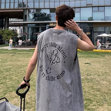 美式圈圈十字架短袖T恤男女流行免烫街头圆领无袖上衣，男装背心/马甲，星座716-2