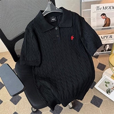 刺绣绞花针织Polo衫短袖男夏美式老钱风正肩T恤翻领半袖MZ792-P49，男装T恤，星座412-2
