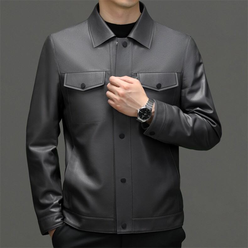 秋冬新款海宁皮衣男绵羊皮外套翻领商务休闲男装工装夹克P800，男装皮衣，电商B360