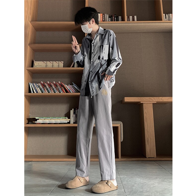 刺绣亚麻九分裤男纯棉大码宽松休闲新中式透气棉麻裤MK602-特P18，男装休闲裤，星座1505