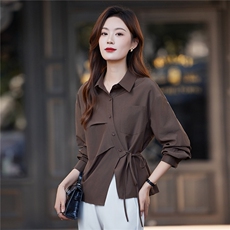 时尚长袖衬衫女2025春秋新款设计感小众韩版宽松洋气休闲衬衣外套，女装衬衫，靓衣阁