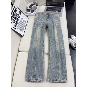 B221 美式ins高街暗黑重工艺修身微喇牛仔裤LK26660-特P46控78图片