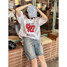 夏季新款设计感小众美式复古印花短袖球衣T恤男女街头运动休闲T恤，男装T恤，星座601-1