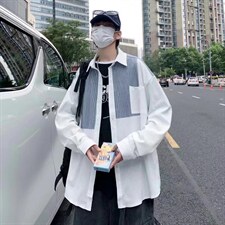 长袖衬衫春款男港风潮流拼接衬衫K8906P34，男装衬衫，星座1116-2