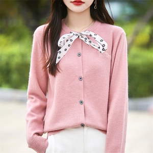 法式小香风蝴蝶结针织开衫女小众设计感毛衣减龄外套2025秋冬上衣图片