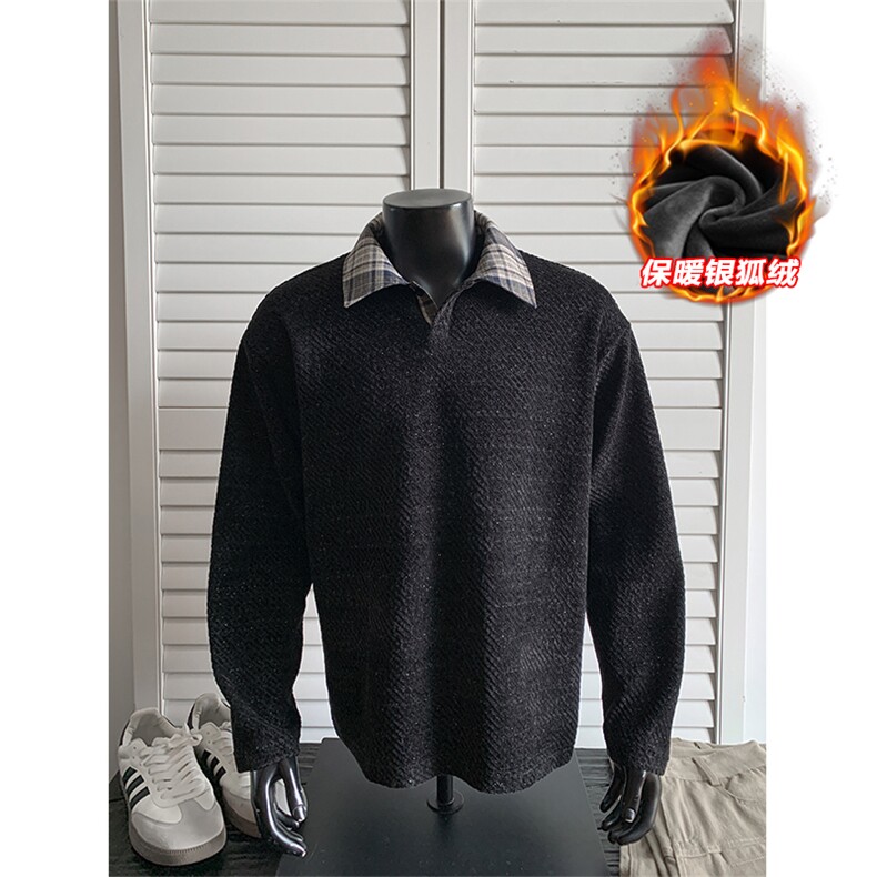 现货500g高克重雪尼尔粗花加绒银狐绒男上衣T5075J加绒-特P40控78,男装T恤,电商A001-1
