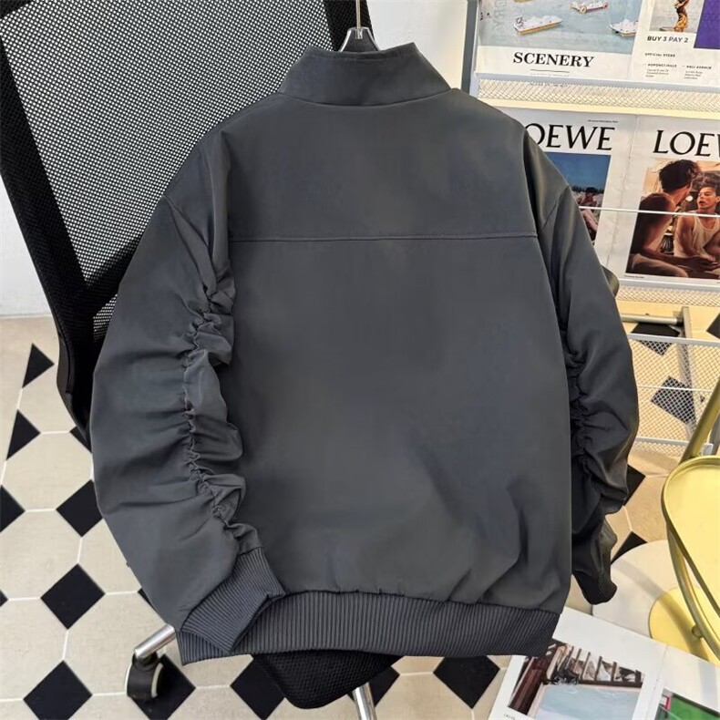 D30-P55美式复古教练夹克立领冲锋衣男秋冬纯色休闲宽松拉链工装,男装T恤,电商B323A