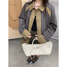 新格纹拼接短款风衣2025新款舒适百搭，女装风衣，湘姗