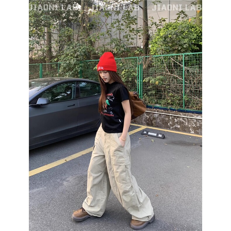美式街头多口袋工装裤男女街舞复古宽松阔腿弯刀休闲裤MK1321P58,男装工装外套,星座1013-5