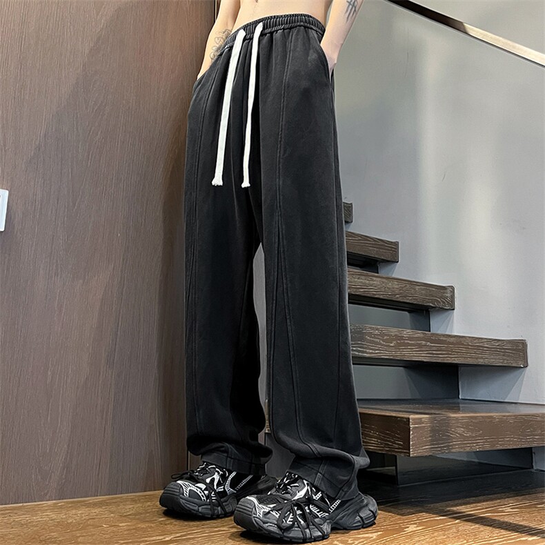 港风秋冬重工绣花华棉拖地裤宽松休闲长裤男K23313-P55,男装休闲裤,星座717
