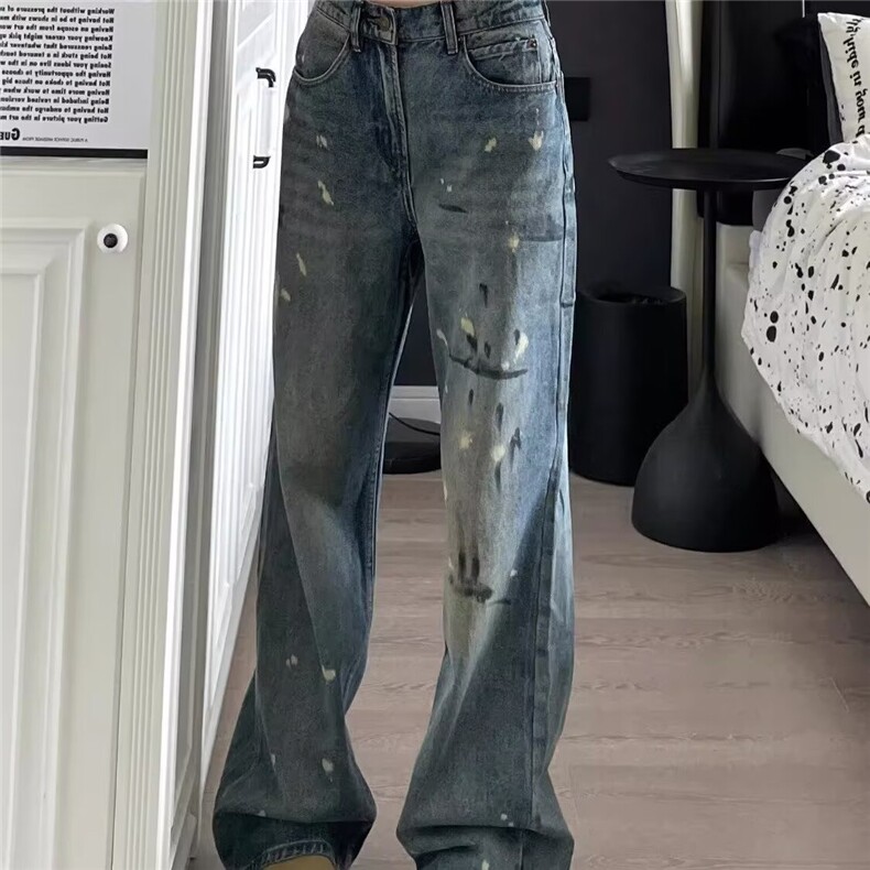 现货美式高街复古做旧泼墨涂鸦vibe牛仔裤K233特P45,男装牛仔裤,星座205-3