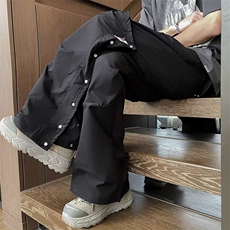 美式高街侧面纽扣设计宽松工装裤男小众设计感潮牌高级感休闲长裤，男装工装外套，星座601-2