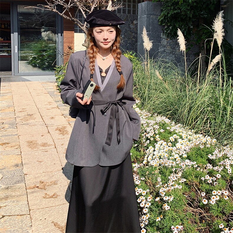 高级感叠穿西装套装裙女2025春季新款优雅气质吊带连衣裙三件套潮,女装套装/套裙,浙宝305