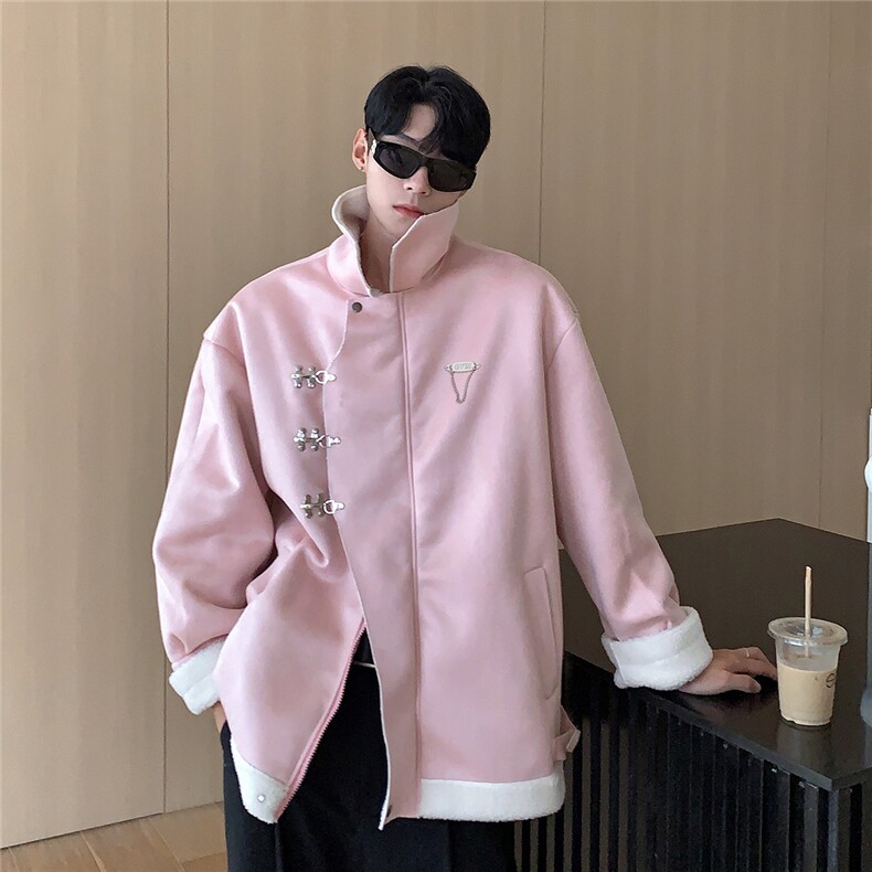 港风翻领麂皮绒羊羔毛金属飞机扣设计棉衣男YG77108P135控178，男装棉衣，星座227-7