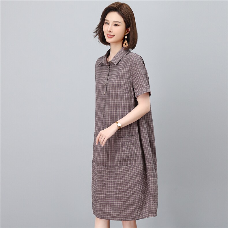 高端棉麻连衣裙女2026夏季新款宽松休闲中年妈妈薄款裙子,女装连衣裙,独衣靓