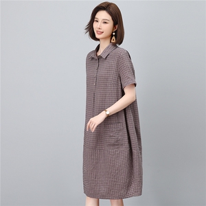 高端棉麻连衣裙女2026夏季新款宽松休闲中年妈妈薄款裙子，女装连衣裙，独衣靓