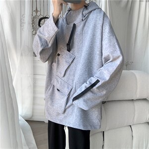 WY3097/P55秋装新款多口袋工装宽松卫衣男连帽套头上衣外套控68图片